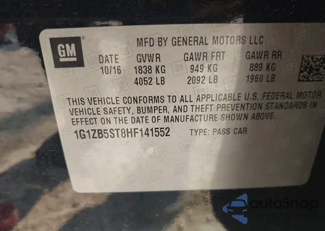 2017 Chevrolet Malibu Ls z USA, uszkodzony, nr VIN 1G1ZB5ST8HF141552